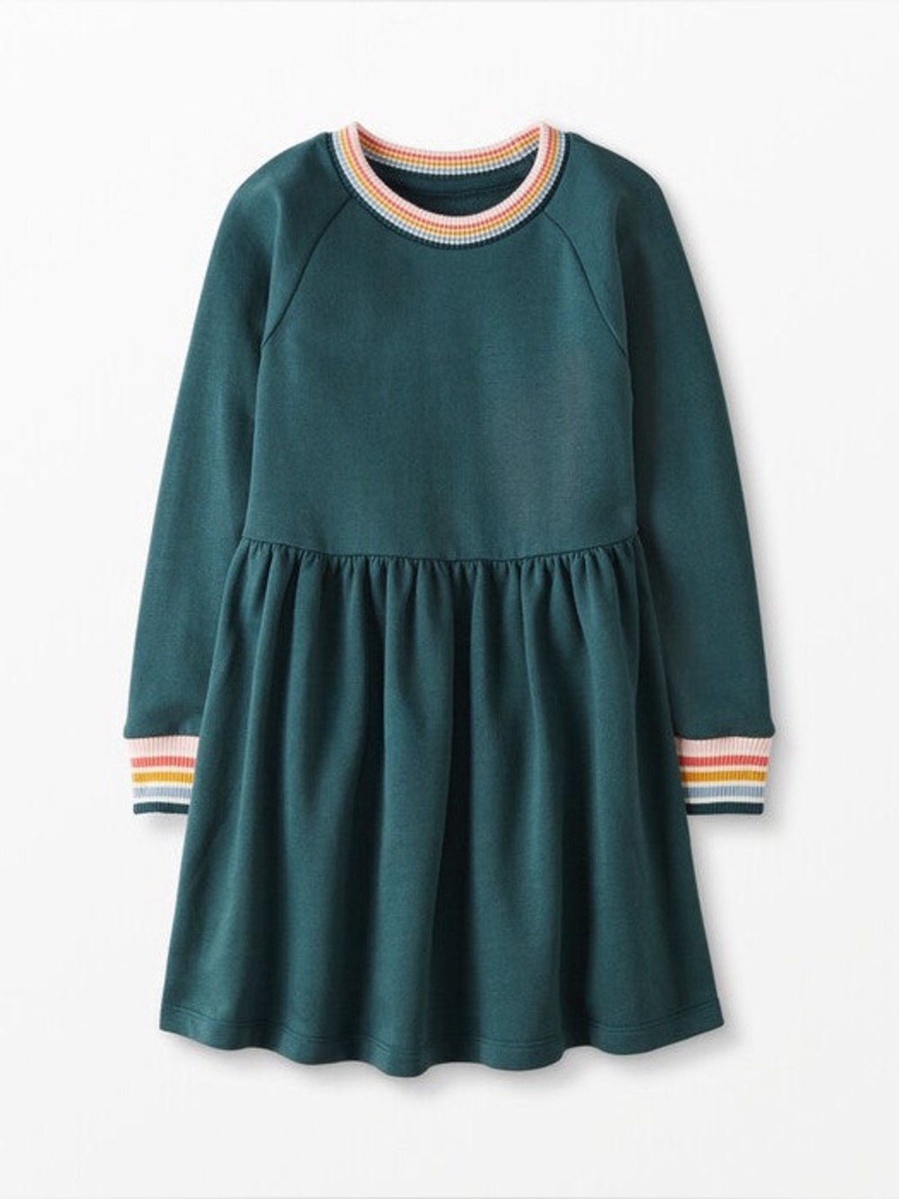Hanna Andersson Juniper Green Striped Cuff Knit Dress French Terry 120 6-7